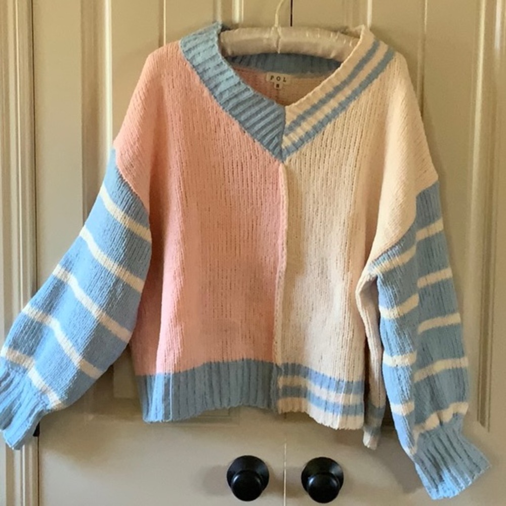 Super soft, color block, v-neck sweater